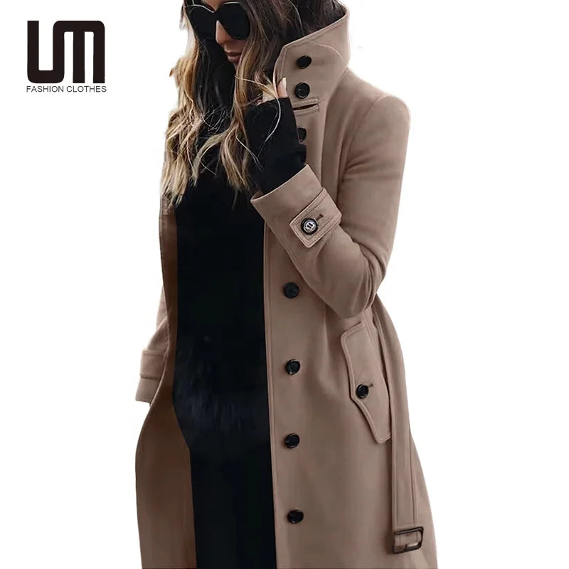 Liu Ming Hot Selling Products 2025 Fall Winter Streetwear Long Sleeve Outwear Lady Single Breasted Slim Jacket Trench Coat