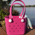 Women's Summer Travel EVA Silicone Handbag Waterproof Solid Color Tote Beach Bag Logo Pattern Dual Shoulder Strap Open Closure