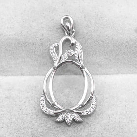 Sterling Silver 11*15mm Semi Mount Pendant Empty Frame Blank Support Setting S925 Base Holder Without Center Stone for DIY Inlay