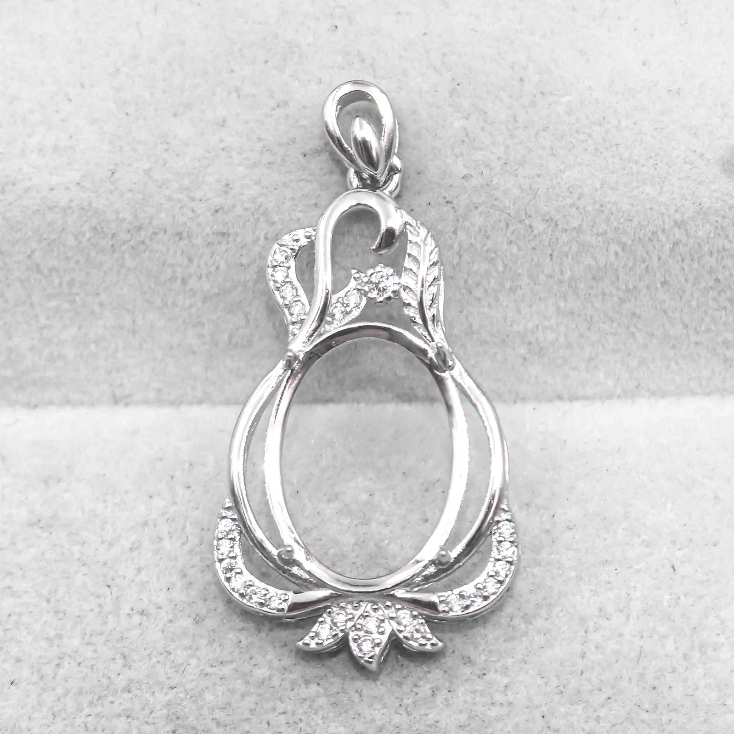 Sterling Silver 11*15mm Semi Mount Pendant Empty Frame Blank Support Setting S925 Base Holder Without Center Stone for DIY Inlay