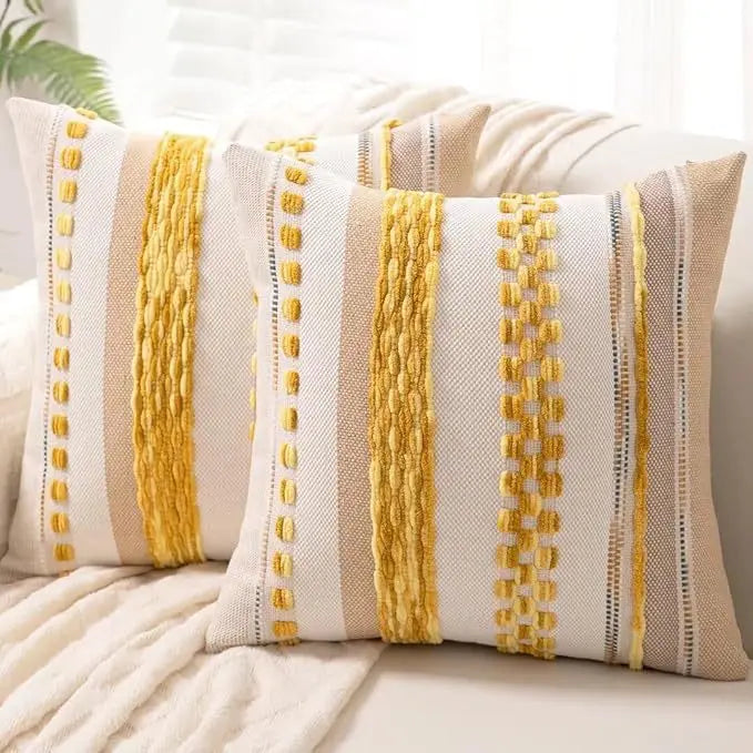 Boho Jacquard Ethnic Bohemian Decorative Throw Cushion Cover Tufted Chenile LuxuryTextured Striped Neutral Pillow Cover Cases