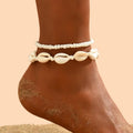 Bohemian Style Two Pieces Set Bracelet Anklet Elastic White Shell Seed Beads Summer Beach Ankle Bracelet Foot Chain Jewelry
