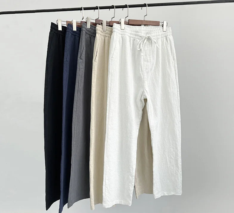 Thin Casual Pants Men's Long Pants Loose Lightweight Summer Casual Linen Trousers