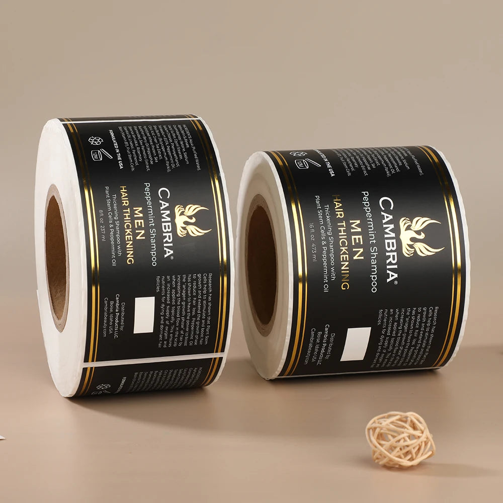 Custom logo Printed Cosmetic Roll Packaging Gold Foil Labels Waterproof Adhesive Sticker Labels for Business