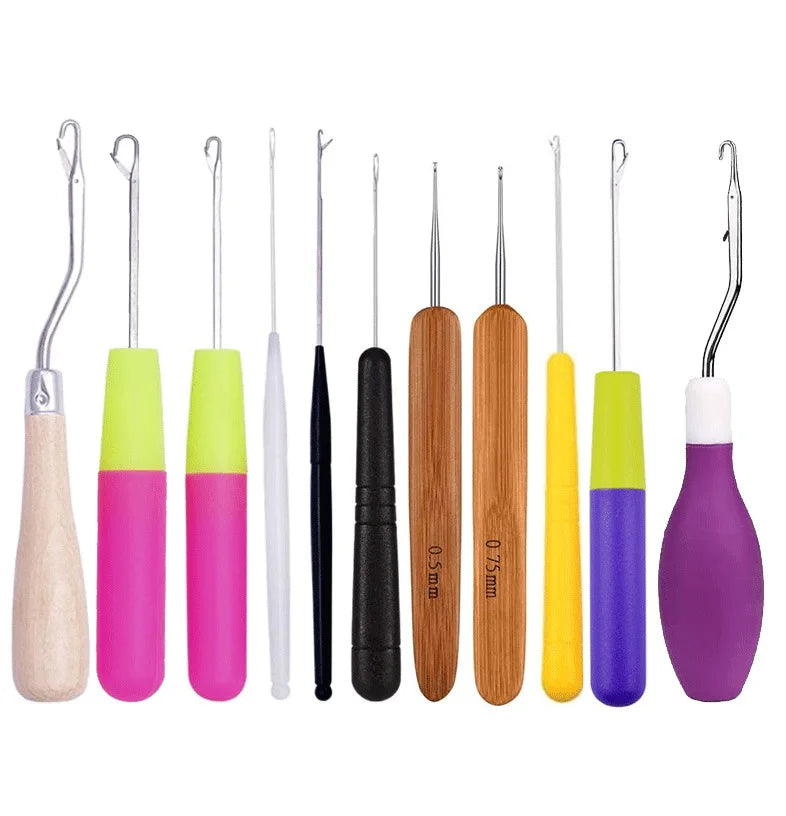 Wholesale Plastic Wooden Handle Crochet Hook Needle Set Hair Weaving Needle for Braids Knitting Jumbo Braiding Twist Hair