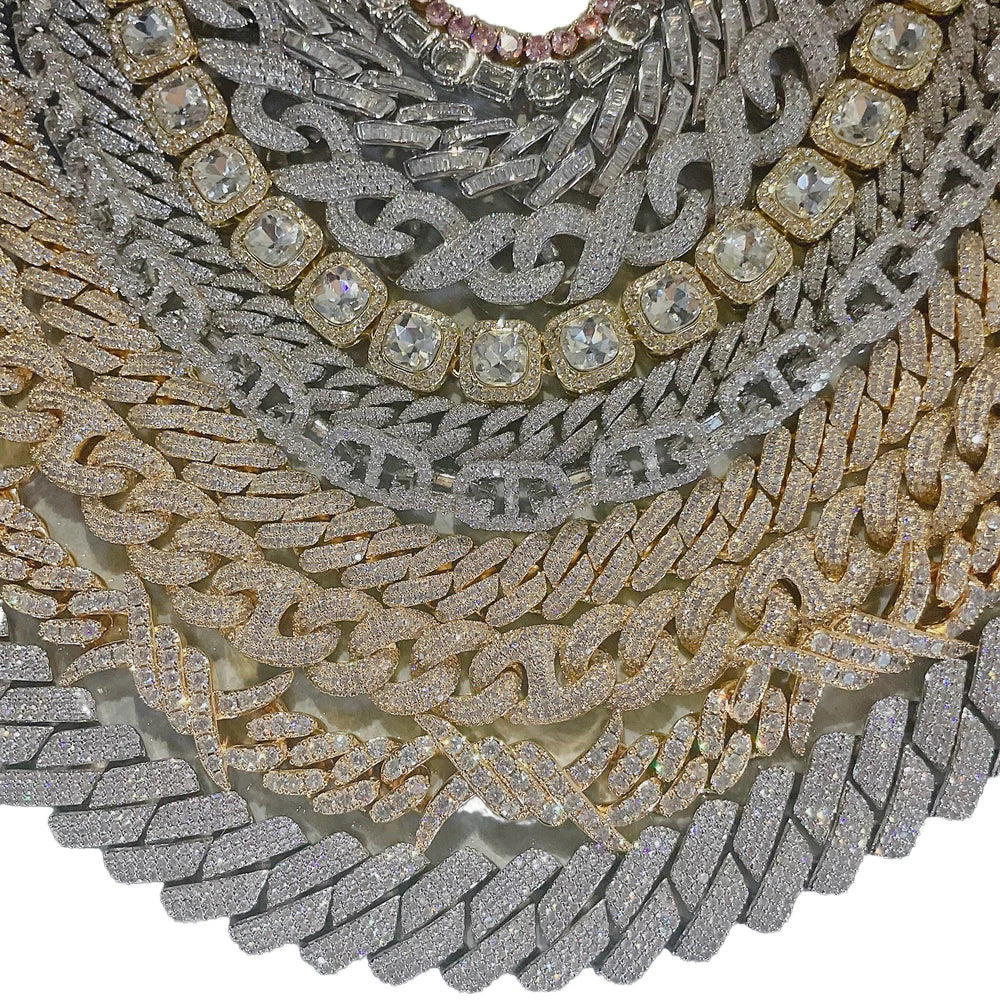 Hip Hop Men's Yellow Gold 20CM 22CM Necklace Heavy Thick Diamond Miami Chain Prong Iced Cuban-for Wedding or Gift