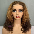 100% Natural Human Hair Wigs for Black Woman 3 Tone Color 4 by 4 Closure Transparent Lace Luxury Curl Bob Wig 14 Inches