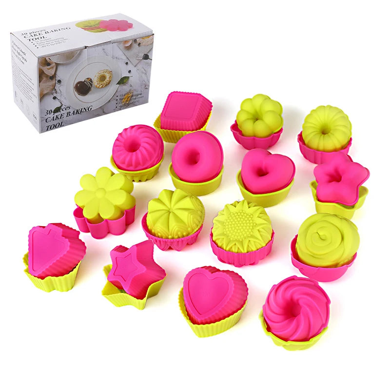 Silicone Cupcake Liners Reusable Baking Cups Nonstick Easy Clean Pastry Muffin Molds 15 Shapes Cake Tools Moulds