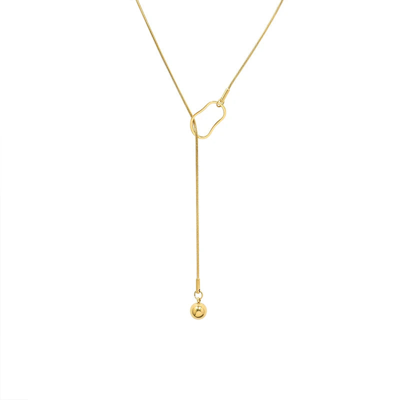 Hot Selling Geometric Ball Tassel Adjustable Winter Sweater Necklace Stainless Steel Sweater Chain for Women