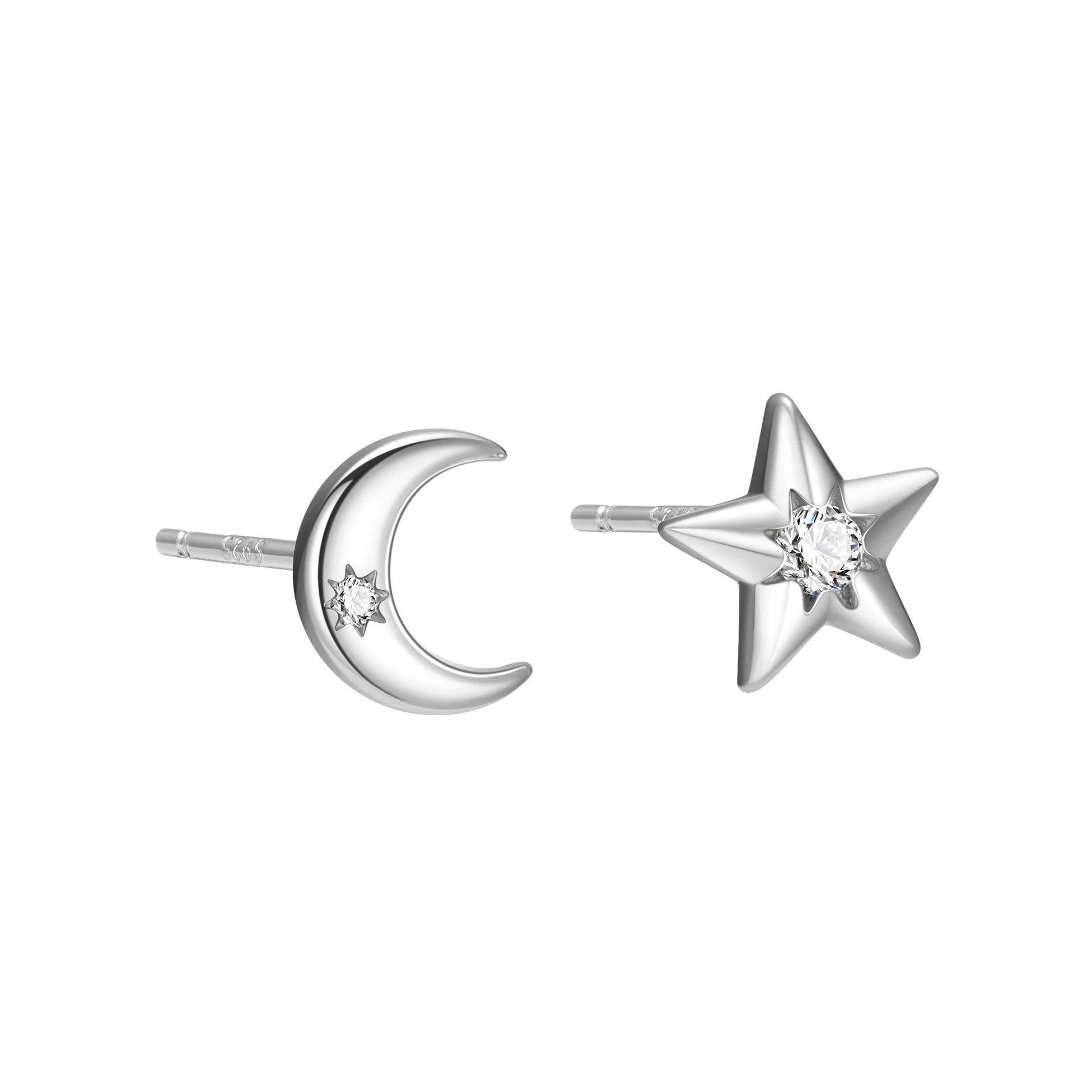 Cheap 925 Sterling Silver Earrings Set Small CZ Star Moon Minimalist Stud for Women Kids Wholesale Fine Jewelry Bulk