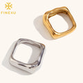 New Trendy Tarnish Free Statement Jewelry Women Fashion Gold Plated Stainless Steel Geometric Chunky Ring