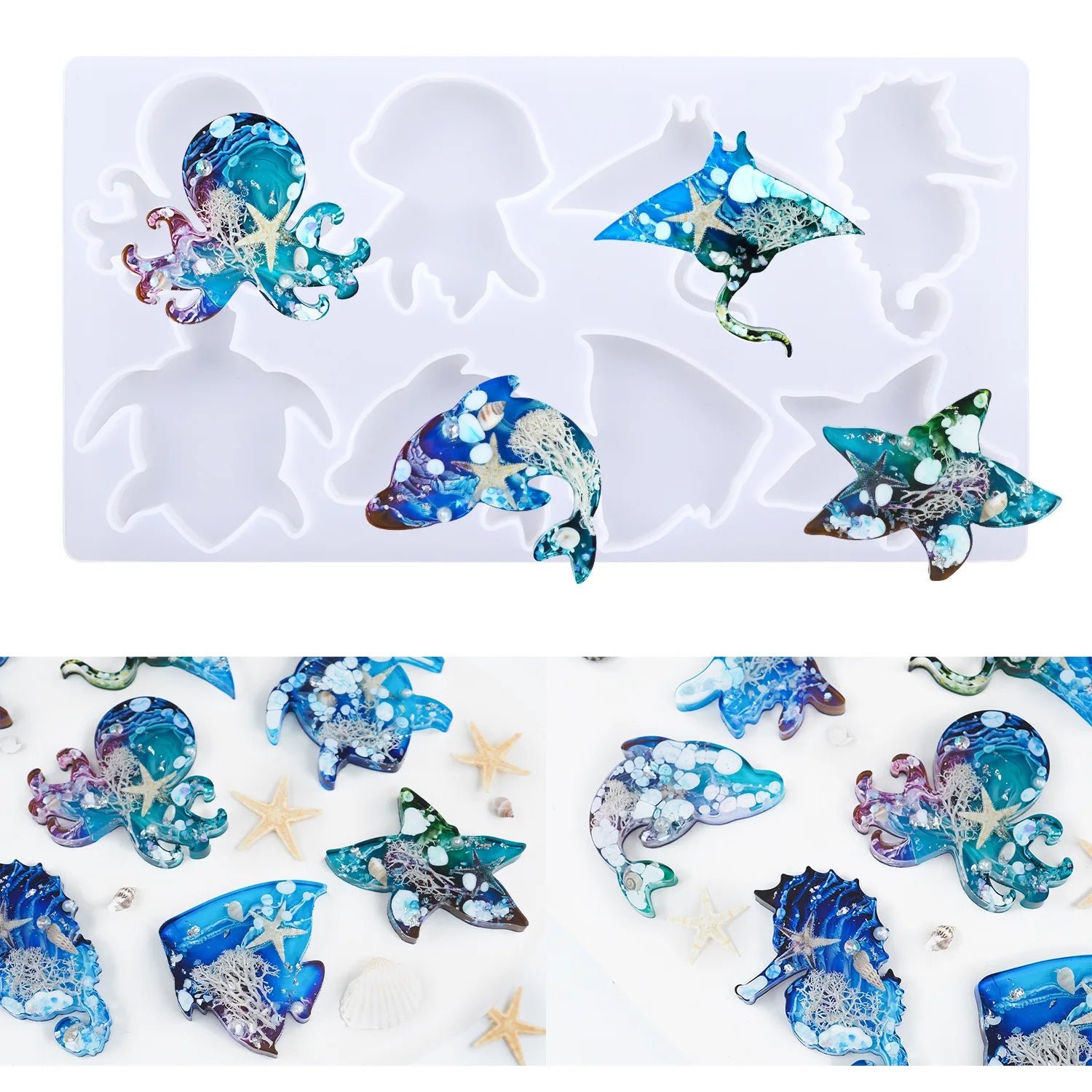 Crystal Drop Glue Marine Animal Jellyfish Octopus Whale Keyring Epoxy Resin Mirror Mold