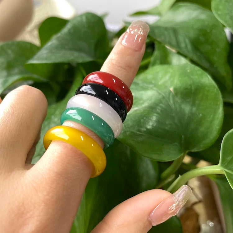 2021ins Wholesale Cheap Colorful Jade Rings Natural Stone for Women and Men Jade Ring