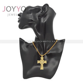 Gold Stainless Steel Braided Celtic Cross Pendant Irish Celtic Knots Religious Necklace for Men Women