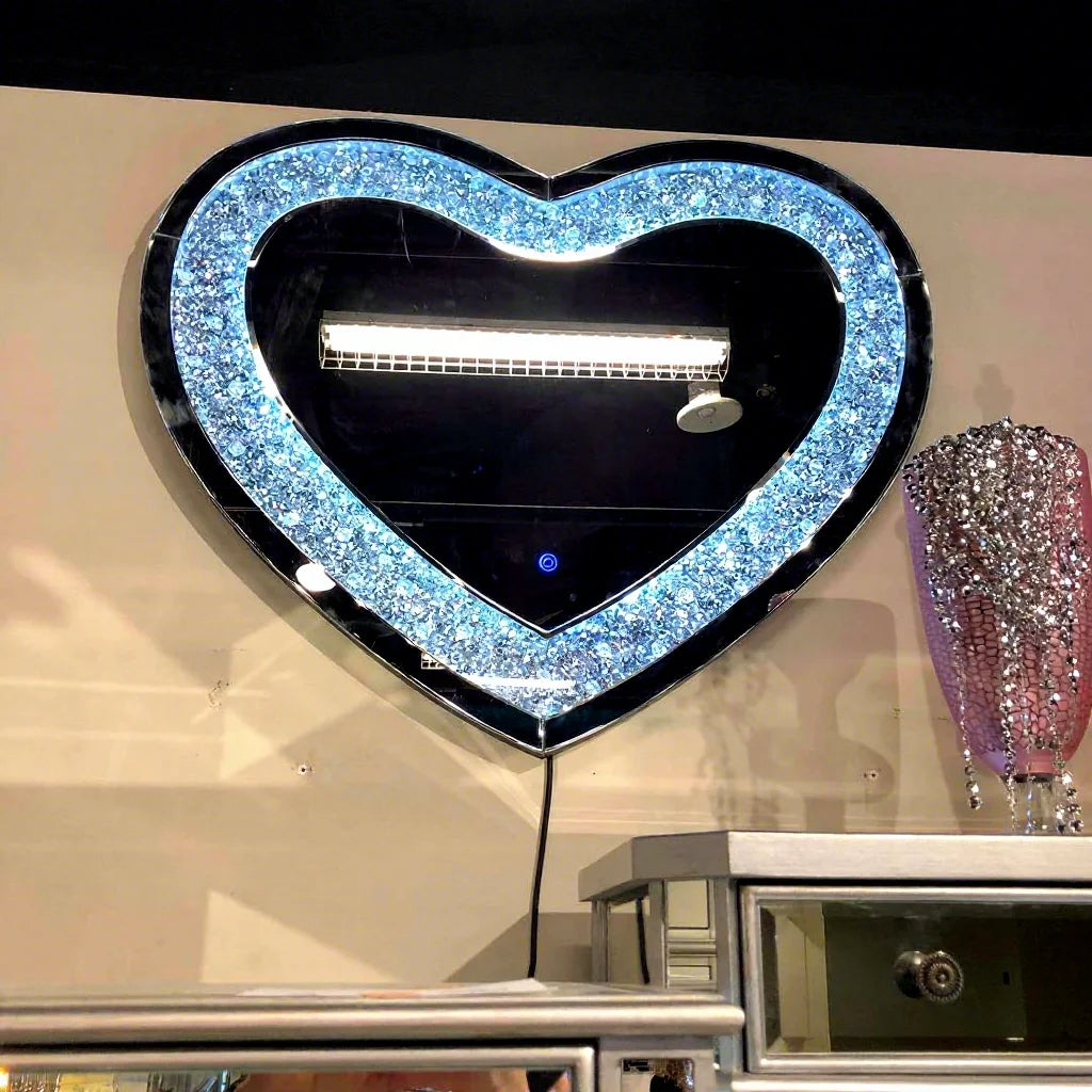 Home Decorative Heart Shaped Wall Mirror Crushed Diamond Led Wall Mirrors