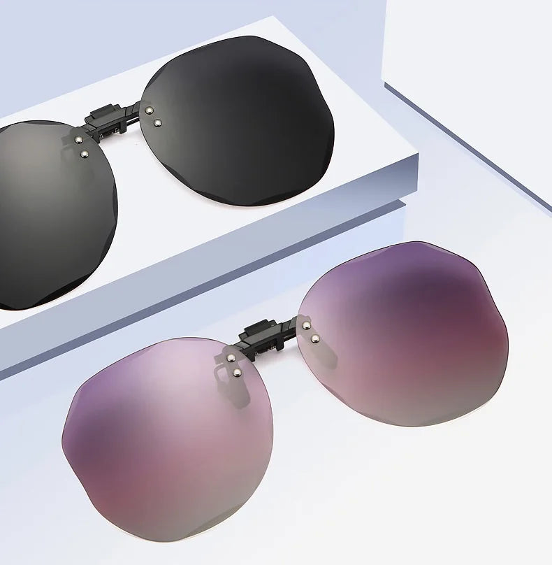 Yiwu Wholesale Fashion Women Super Light Rimless Diamond Cutting Stock TAC Blue UV400 Polarized Clip-on Sunglasses