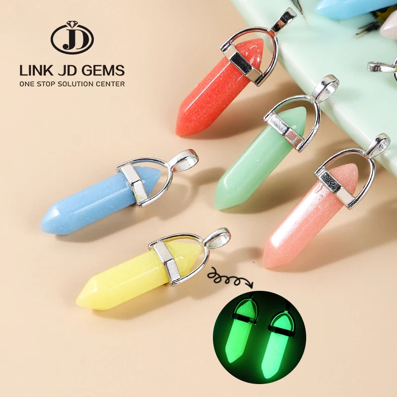 New Fashion Pendent Necklace Synthetic Luminous Artificial Stone Hexagonal Column Pendant for Women DIY Jewelry Making