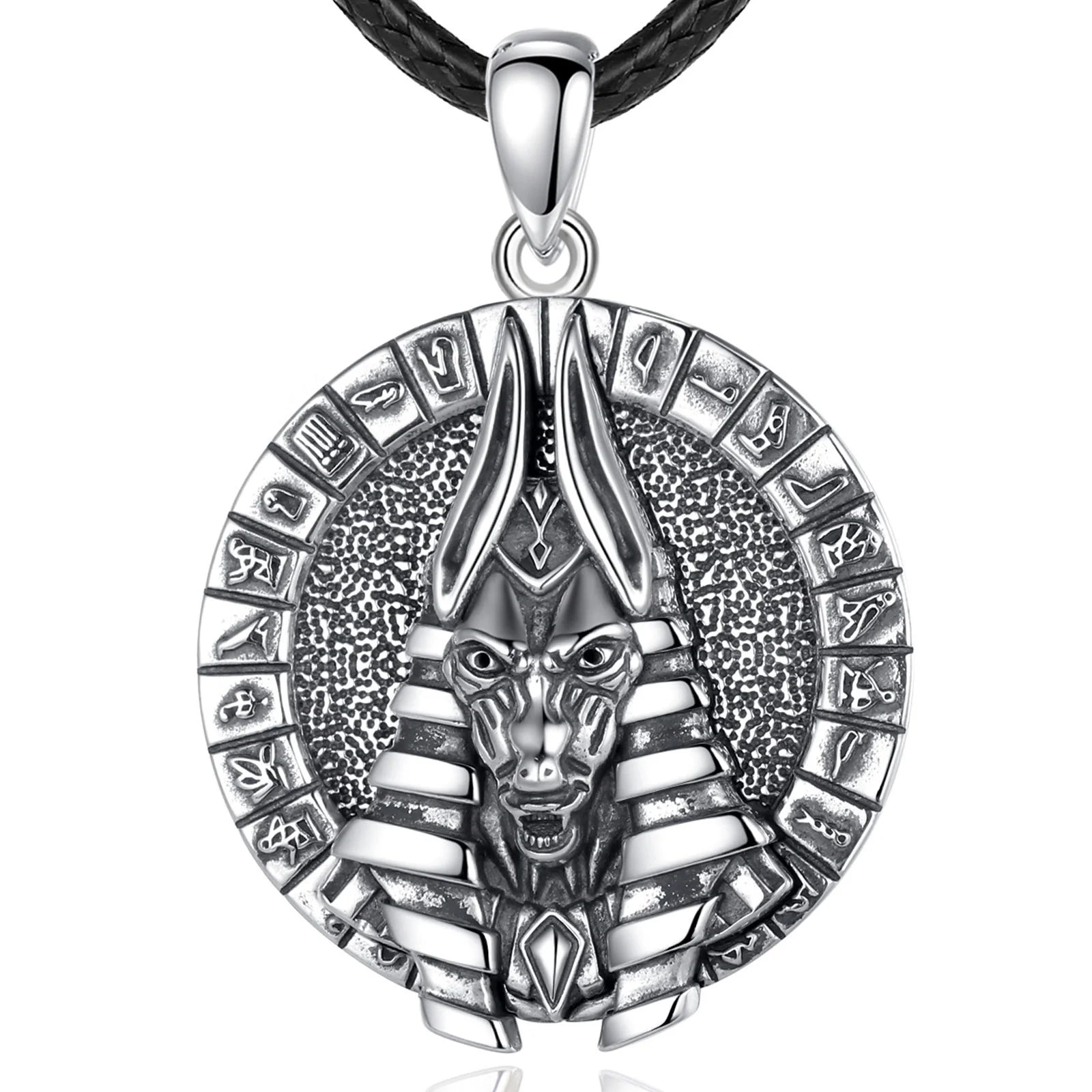 Vintage Element Jewelry 925 Sterling Silver Exquisite Relief Design Gods of Egypt Anubis Amulet Pendant Necklace
