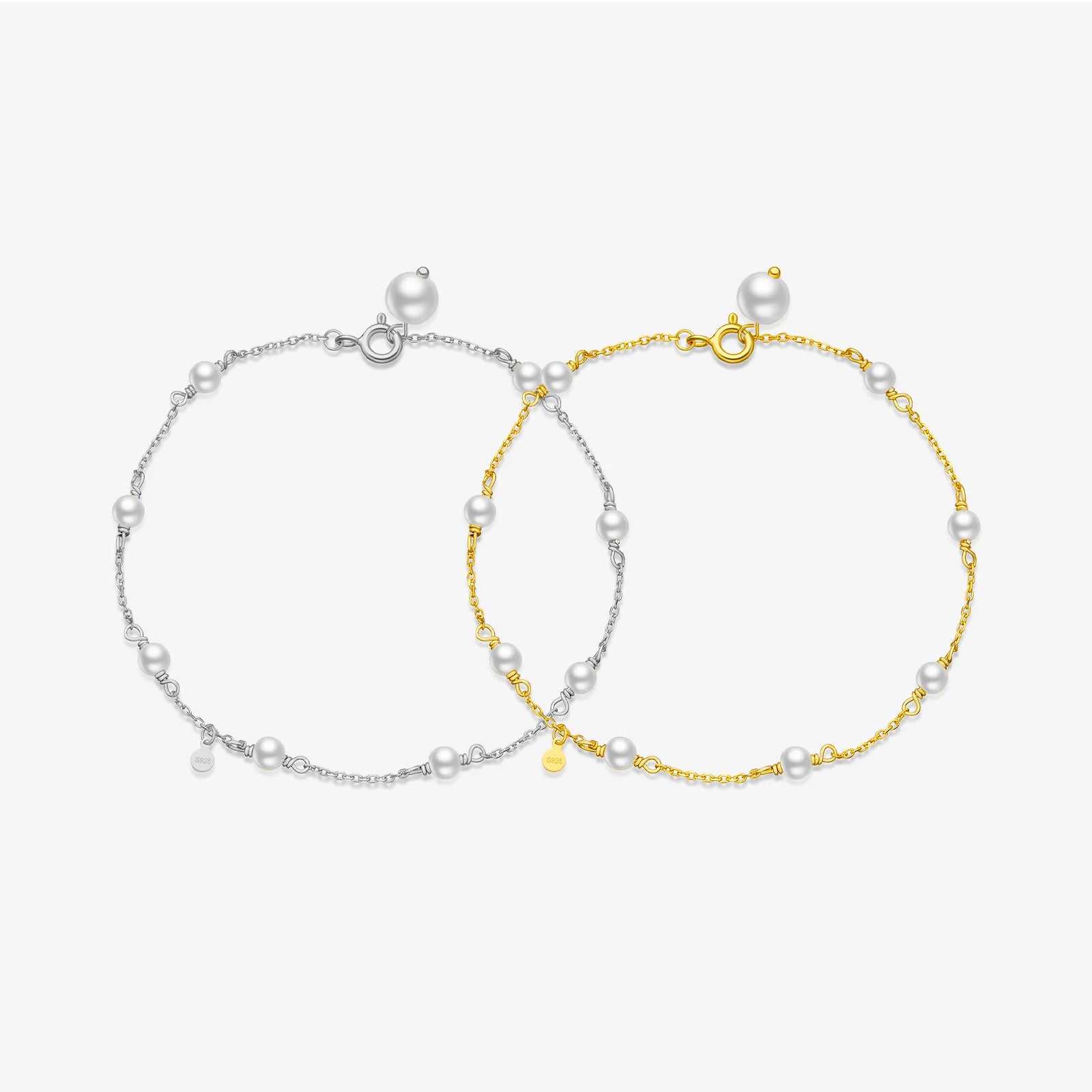 FUAMAY Trendy Fashion Dainty 925 Silver 18K Gold Plated Charm Bracelet Perle with Freshwater Pearl-Party & Wedding Gift