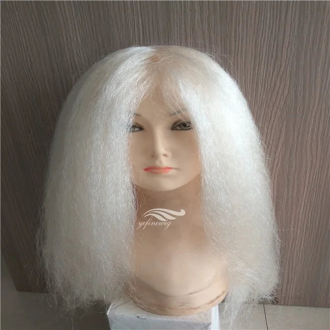 Yefinewig Machine Made 100% White Yak Hair Santa Beard and Wigs