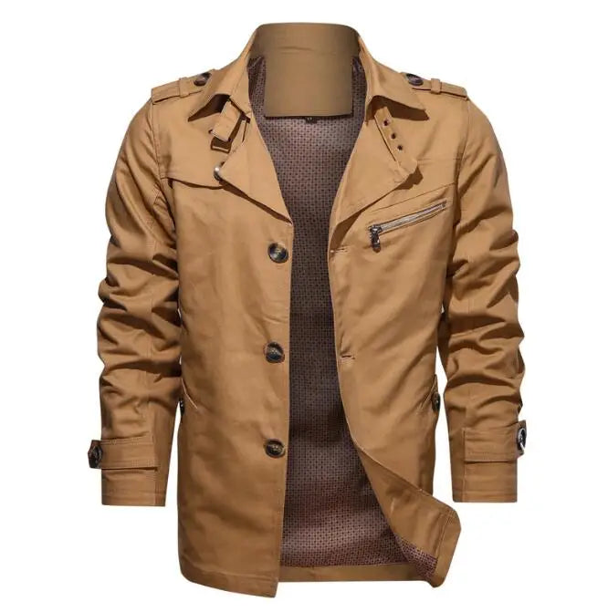 Autumn New Cotton Men's Casual Jacket Plus Size Lapel Jacket Fashion Style Medium Long Jacket