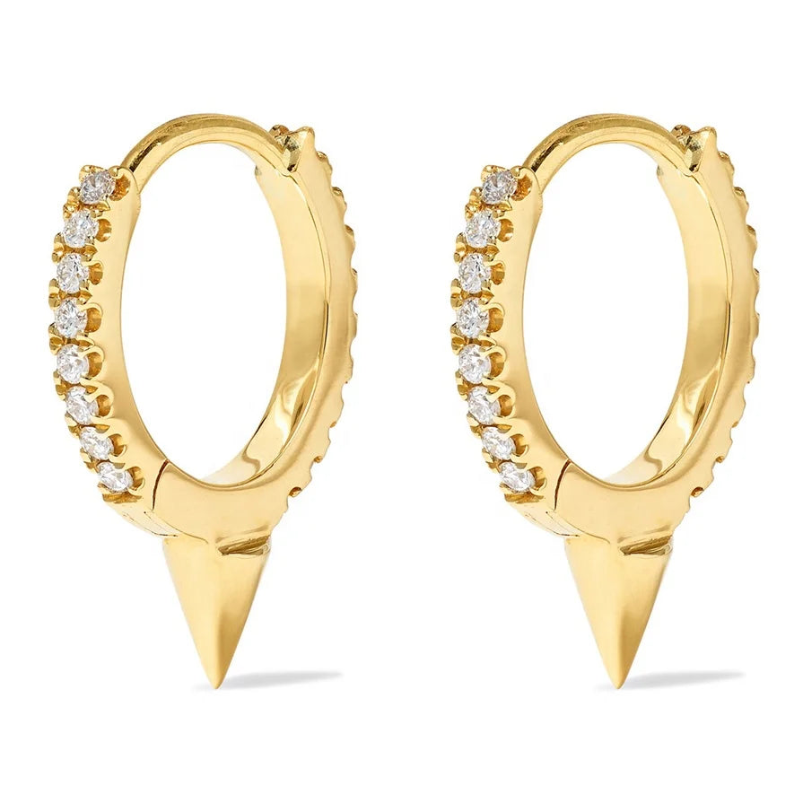 Gemnel Dainty 925 Silver Eternity 8mm Diamond Hoop Spike Huggie Gold Earrings