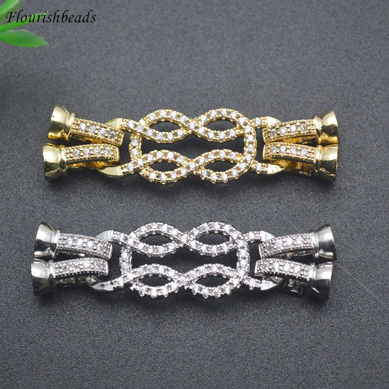 Wholesale Jewelry Making Findings Gold Plated CZ Paved Copper Multi Layer Infinite Connector Clasp for Diy Women Necklaces