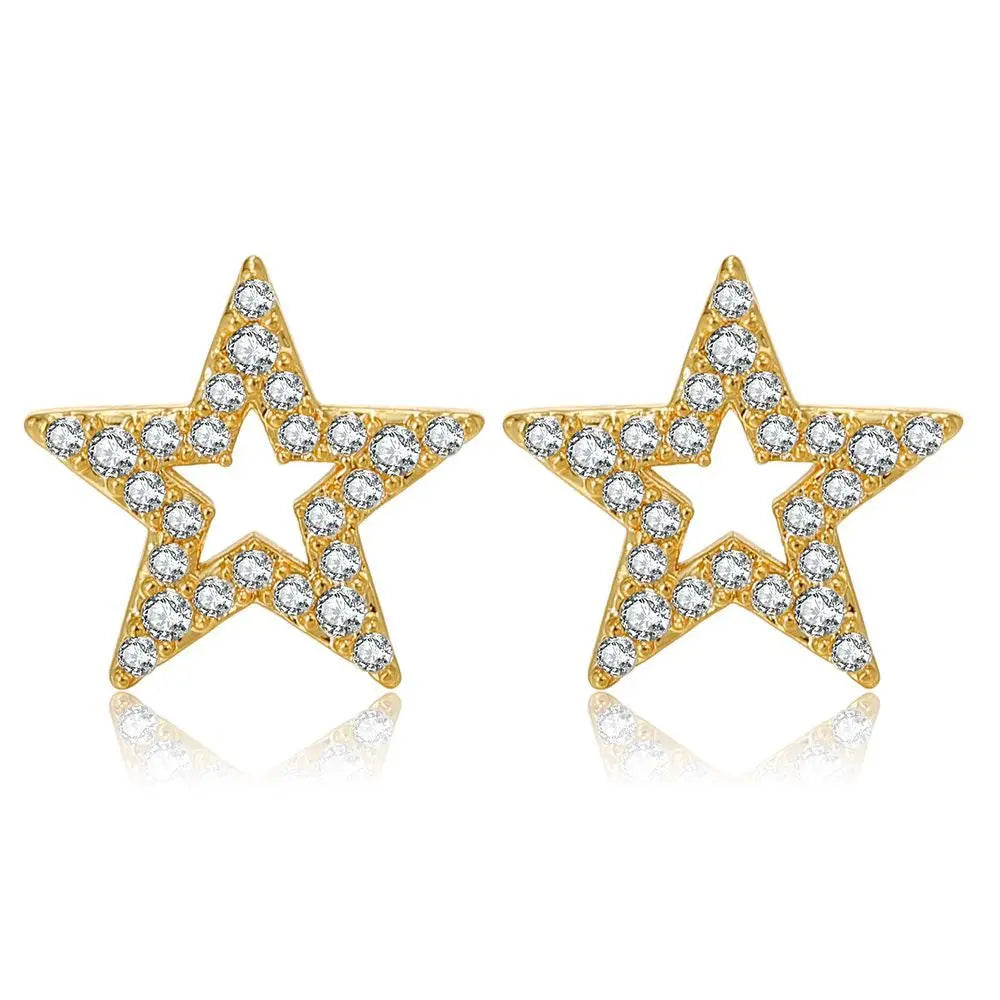 New Version the Five-Pointed Star Smiling Face Earrings Zircon Ear Studs Diamond Earrings Hollow Out Heart Love Brass Earrings