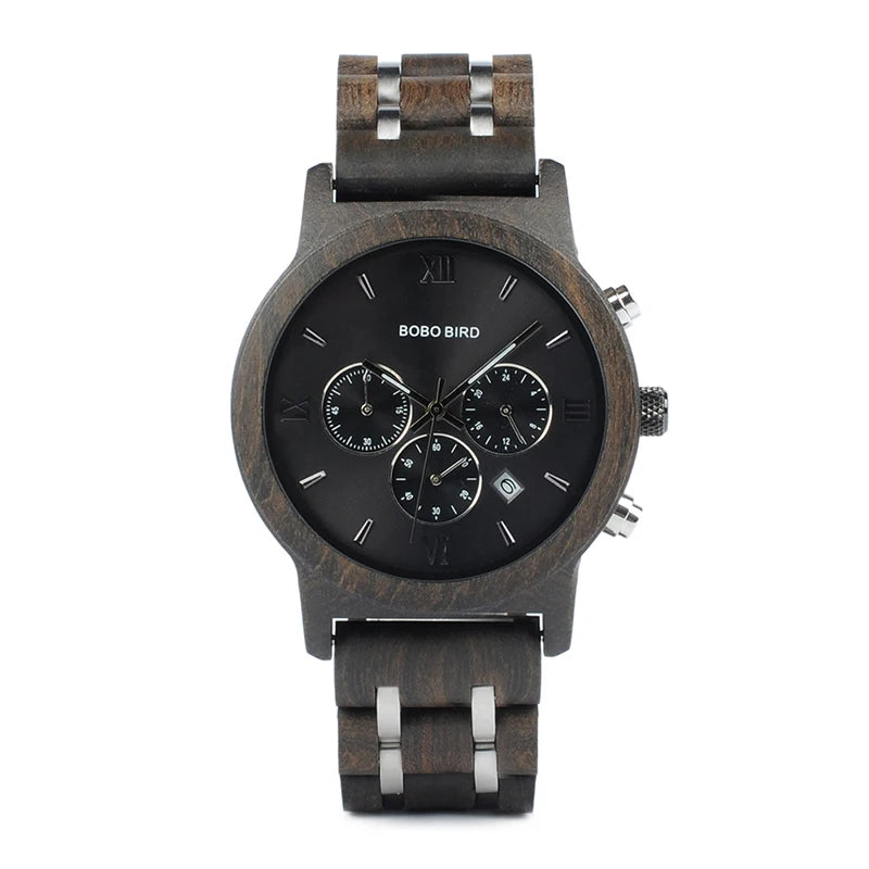 Quickshipment for Luxury Sport Analog Chronograph Date Display 24 Hour System Wood Watch for Men