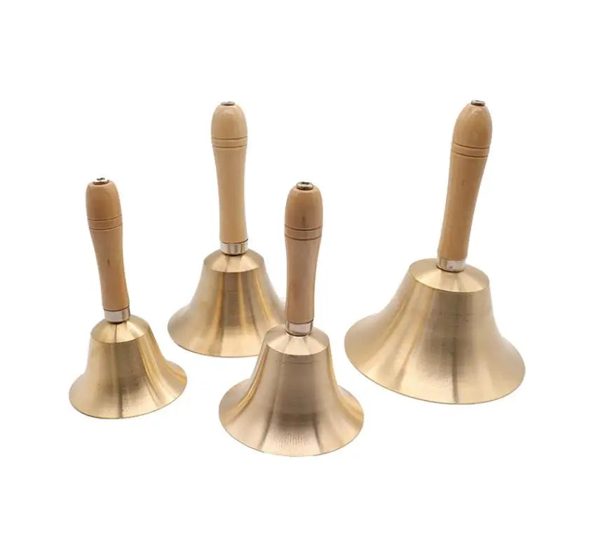 8CM Copper Class Bell Rattle Percussion Instrument Sound Loud and Crisp Wooden Handle