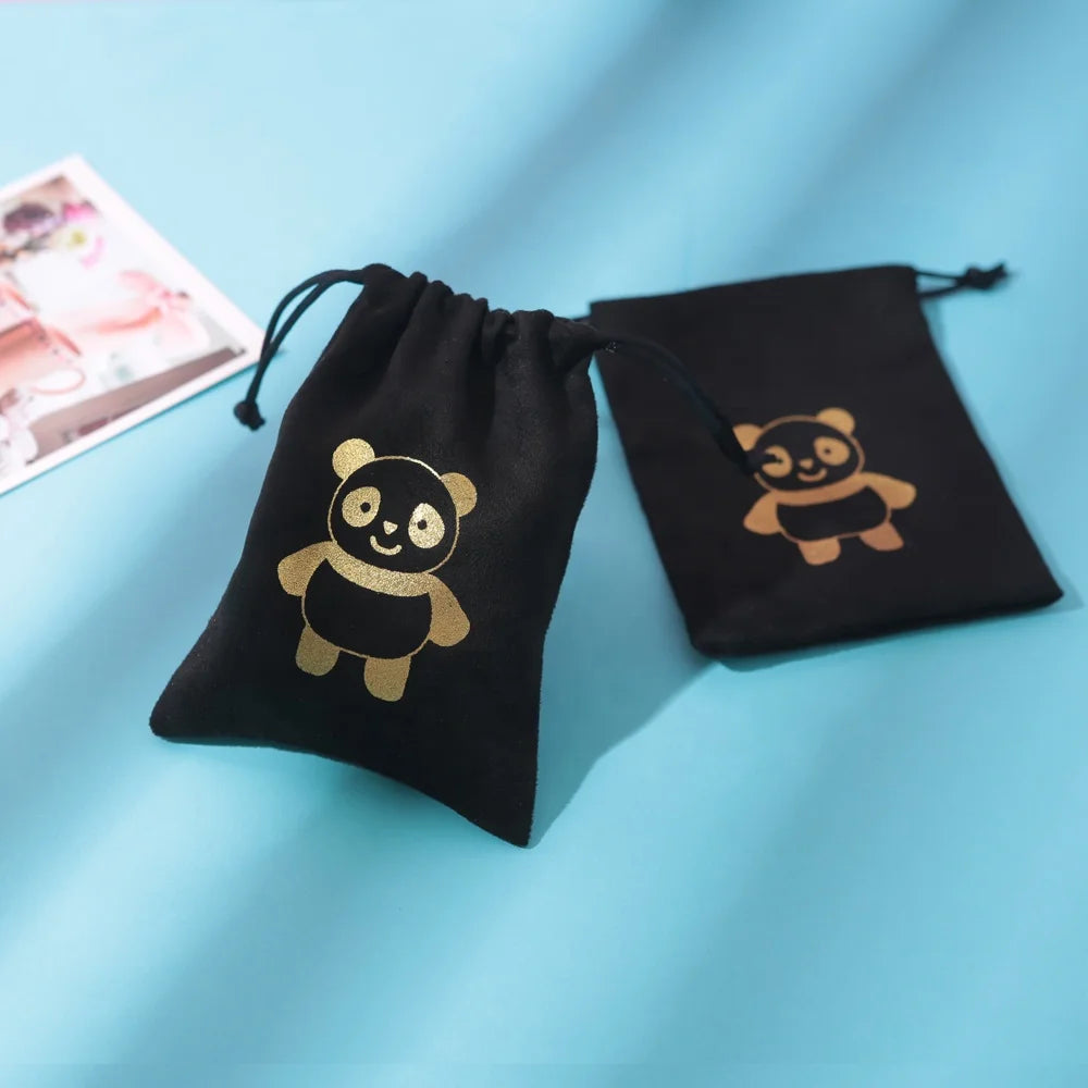 9*12cm Black Flannel Jewelry Gift Bags Personalized Logo Jewelry Packaging Chic Drawstring Pouches for Wedding Party Decoration