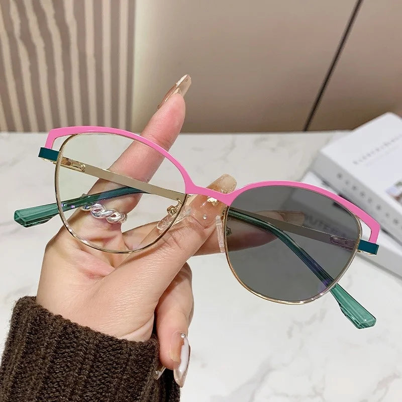 2025 Newest Women Anti-blue Light Reading Glasses Frame Metal Photochromic Optical Eyeglasses