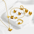 Waterproof 18K Gold Plated Stainless Steel Butterfly Charm Pendant Necklace Earring Ring for Women Jewelry Set 2026 New Arrival