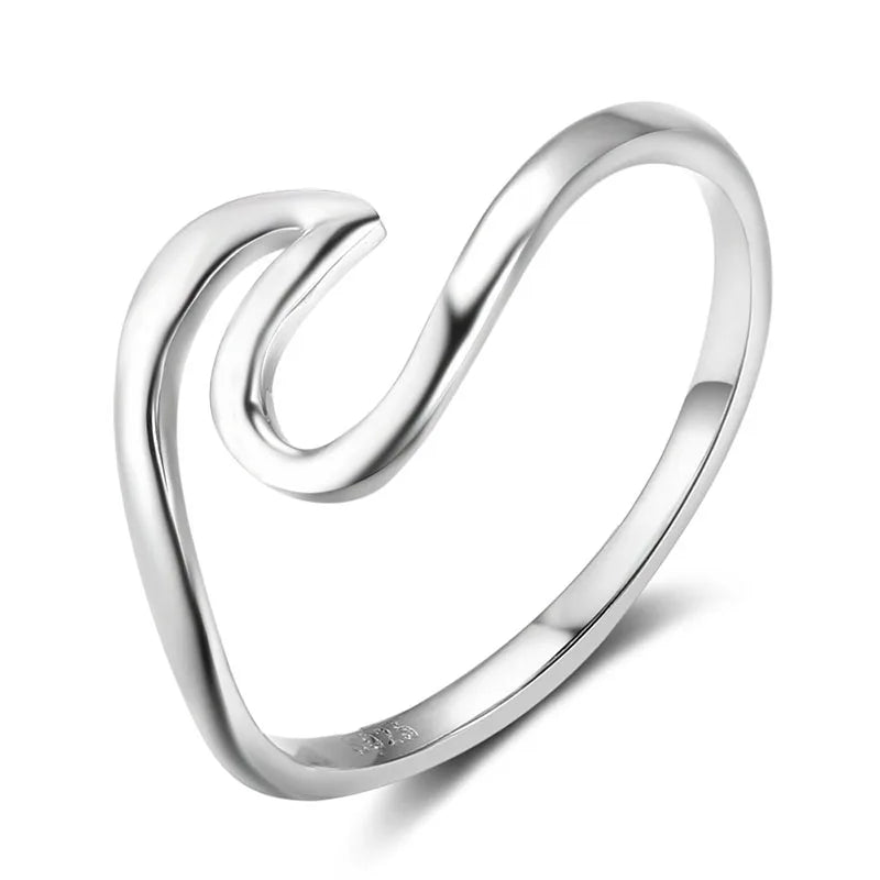925 Silver S925 Wave Ring Dainty Real Solid 925 Sterling Silver Jewelry Cute Wave Ring for Girl