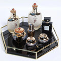 Best Selling 100% Natural Marble Stone Ceramic Bathroom Storage Tray Hexagon Black Marble Stone Tray With Gold Handles