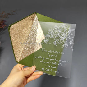 Custom Colors Handmade Luxury Wedding Invitation Sets UV Printing Clear Acrylic Glitter Liner Angel Music Paper Personalized