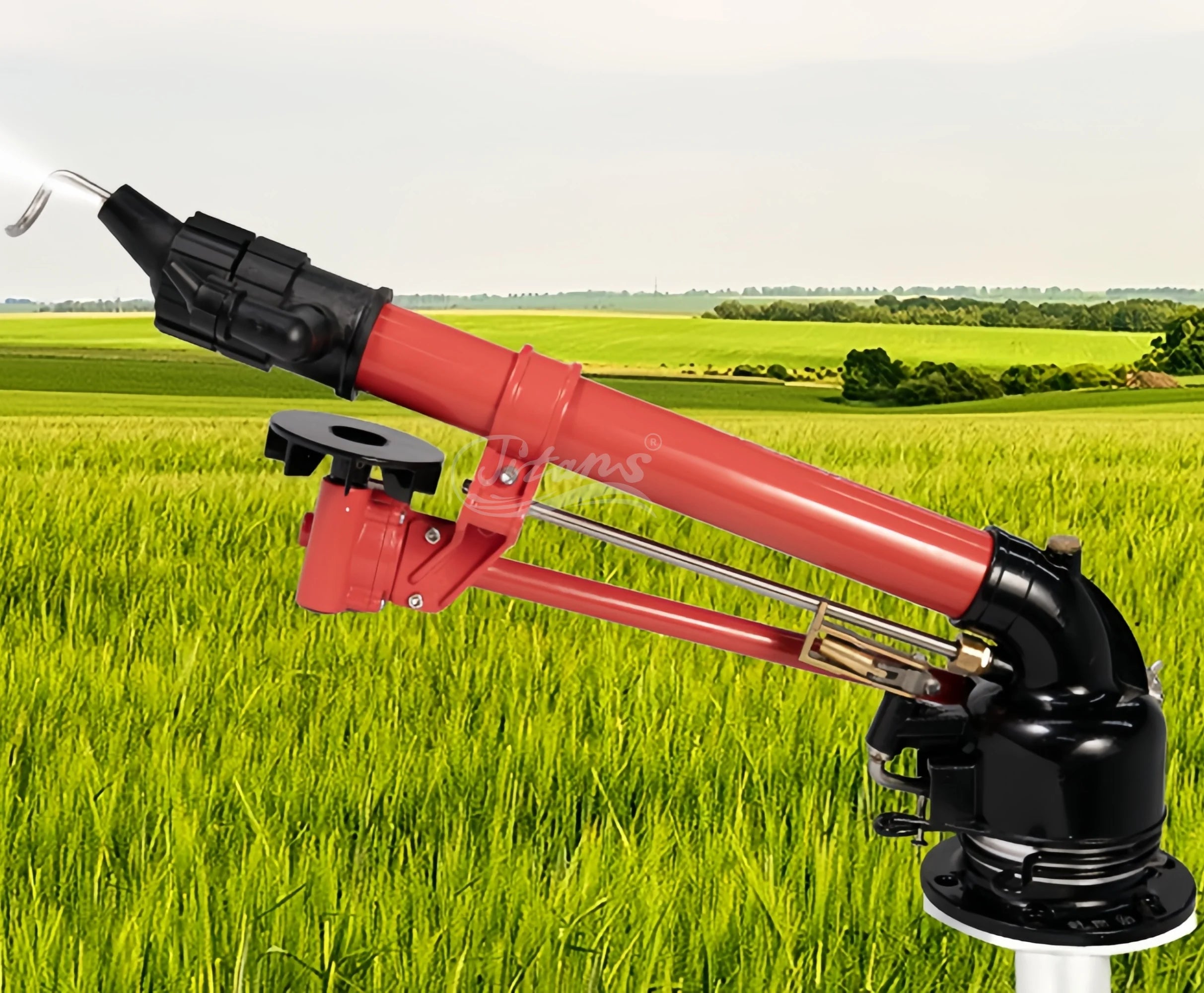 Titans Factory Direct 360 Gear Drive Metal Rain Gun Dual Nozzle 0-48Â° Adjustable Angle for Farm Irrigation