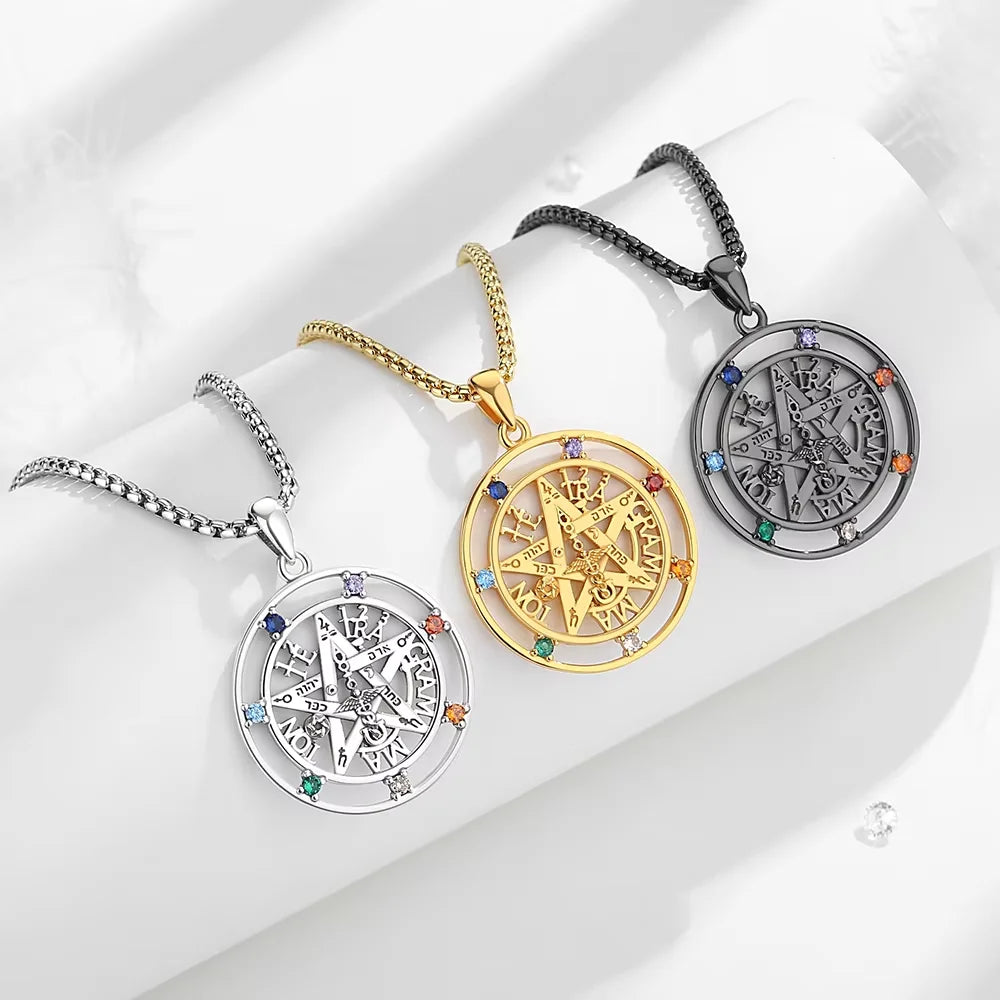 Merryshine 925 Sterling Silver 7 Chakra Amulet Solomon Seal Pentacle Pentagram Tetragrammaton Pendant Necklace MegaBDM