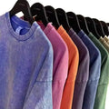 RNSHANGER Retro Heavyweight Solid Color Short Sleeved T-shirt Men Women Summer Street Trendy Washed Old Oversized T Shirts