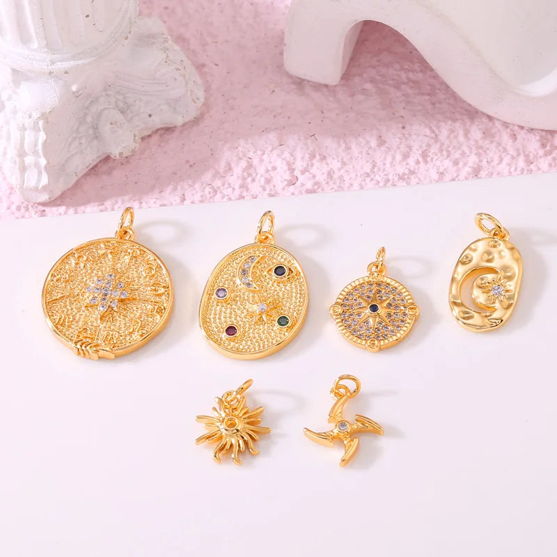 Factory Custom DIY Jewelry Accessories Moon Star Sun Windmill Charm 14K Gold Plated Zircon Pendant for Necklace Bracelet Making