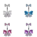 Trend wholesale zircon purple pink bowknot multicolor rhinestone navel ring for women body piercing
