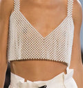 Women Pearls Tops Beaded Bustier Push up Corset Sexy Style Back Halter Neck Tops Women Gogo Crop Dance Top