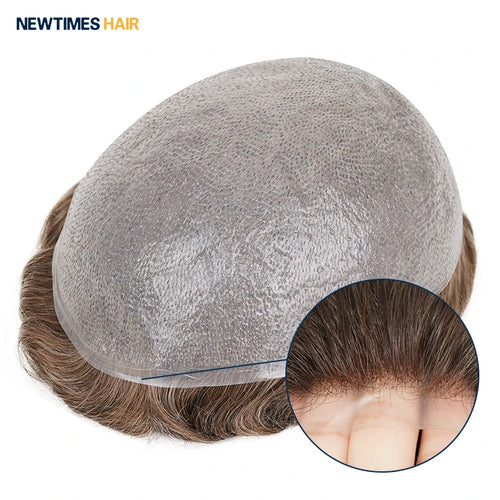 0.06mm Super Thin Skin All V-Looped Toupee Natural Hairline Toupee Indian Human Hair Wigs for Men