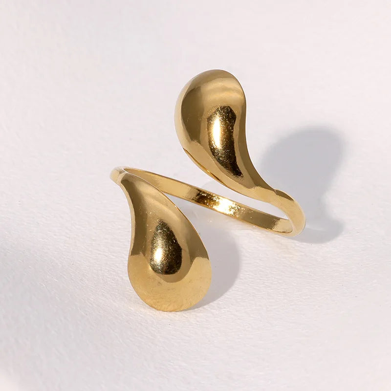 Ins Fashion High Quality Gold Plated Stainless Steel Ring Geometric Minimalist Water Drop Finger Ring