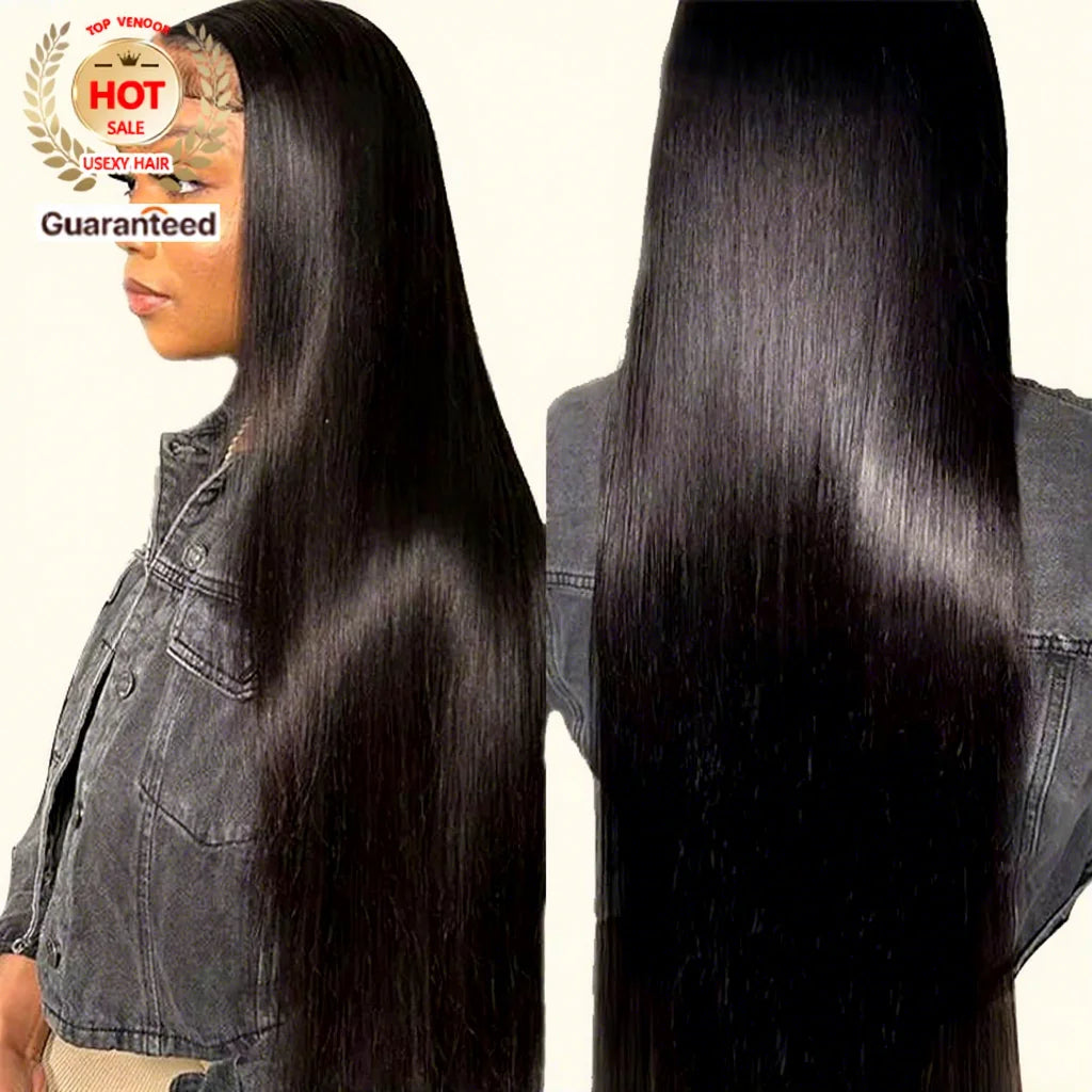 13x4 Natural Black Color 150% Density Silky Straight Human Hair Transparent Peruvian Hair Wig Lace Front Wigs for Women