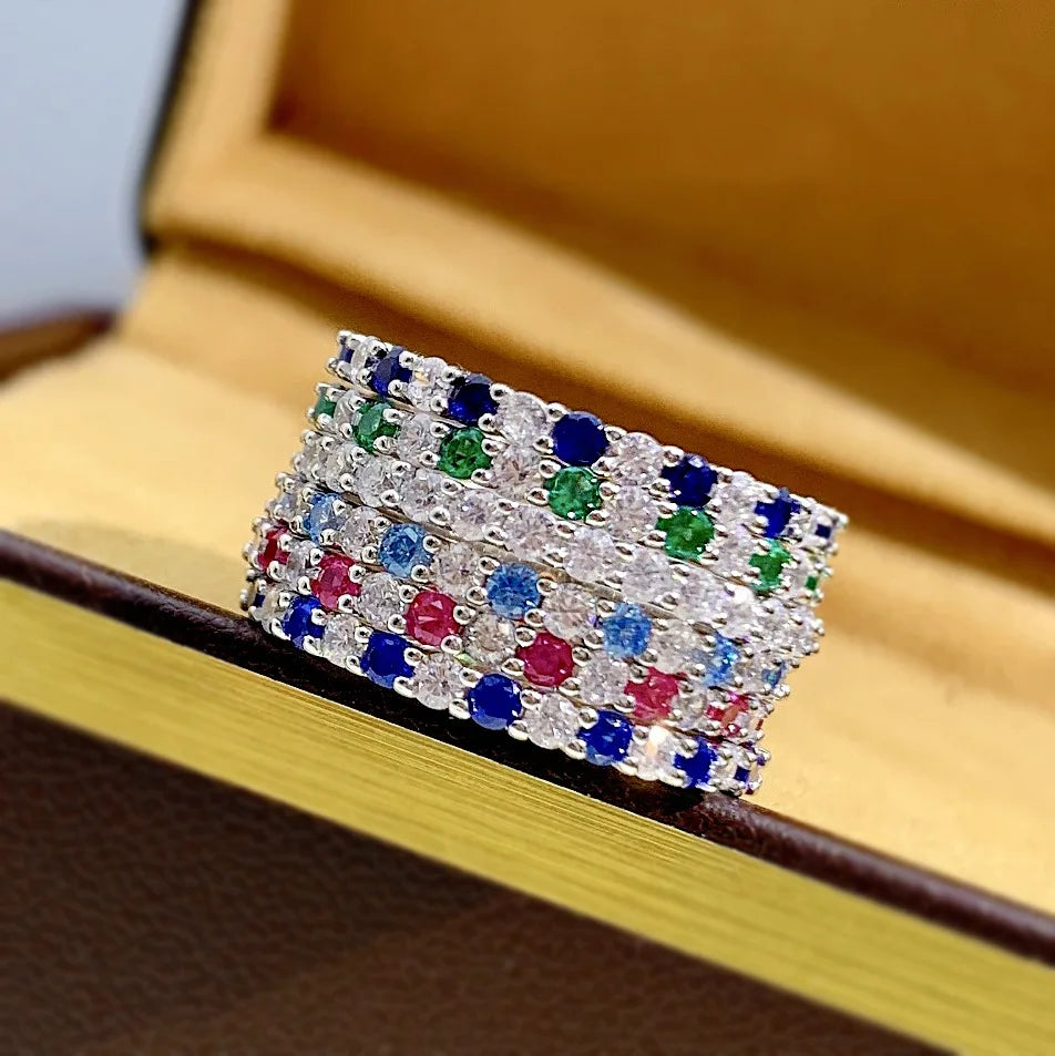 New Design 925 Sterling Silver Colored Gemstone PavÃ© Diamond Ring