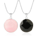 Natural Gemstone Circular Pendant Necklace Faceted Crystal Charms Women/Men Tiger Eye Rose Quartz Obsidian Pearl Chain Jewelry