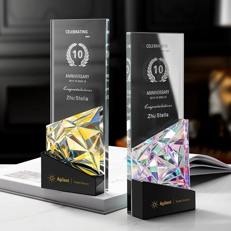 New Design Rainbow Diamond Crystal Glass Awards Plaque Trophy MH-NJ0440