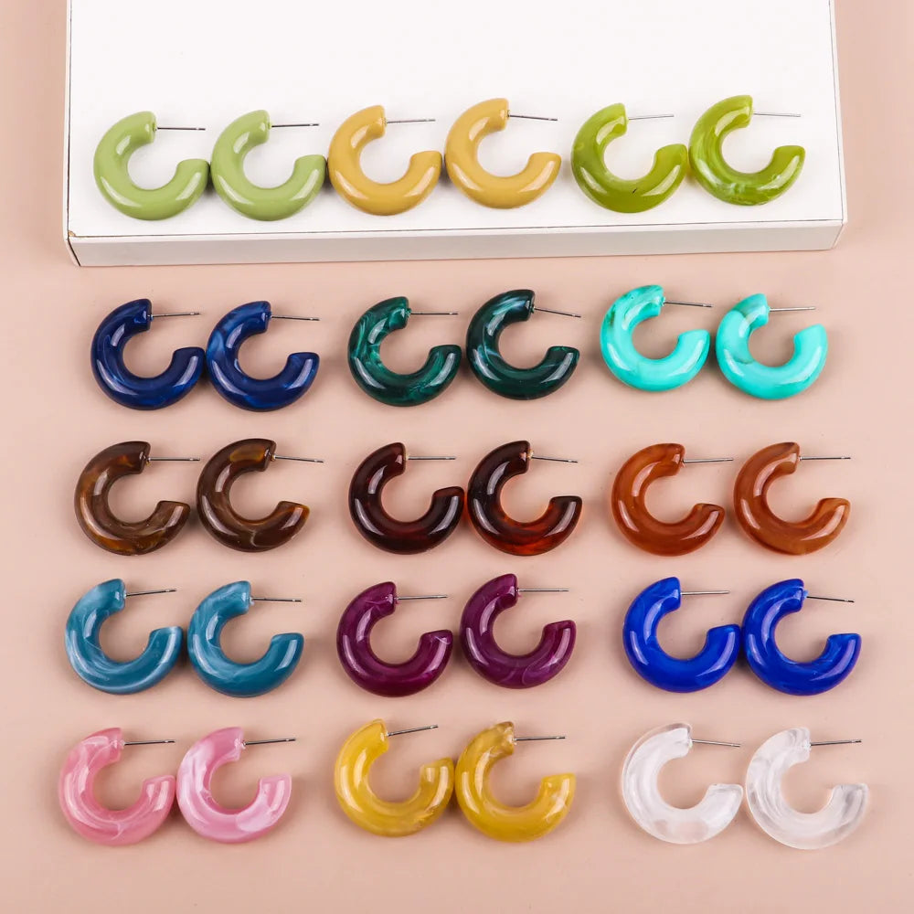 New Trendy Korean Style Fashion Hoops Dating Girl C Shape Earrings Vintage Acrylic Transparent Hoop Earring for Women