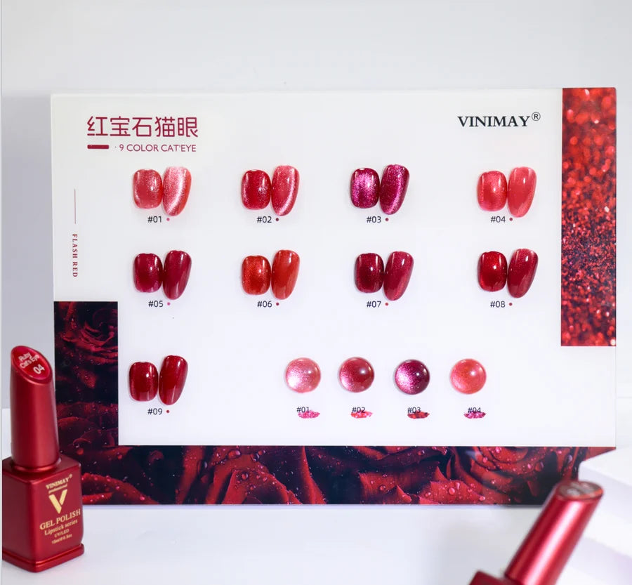 VINIMAY Factory Wholesale Ruby Red cat Eye Gel Polish Magnetic UV Gel Varnish Rose Red 9 Colors Cateye Gel Polish Set for Salon